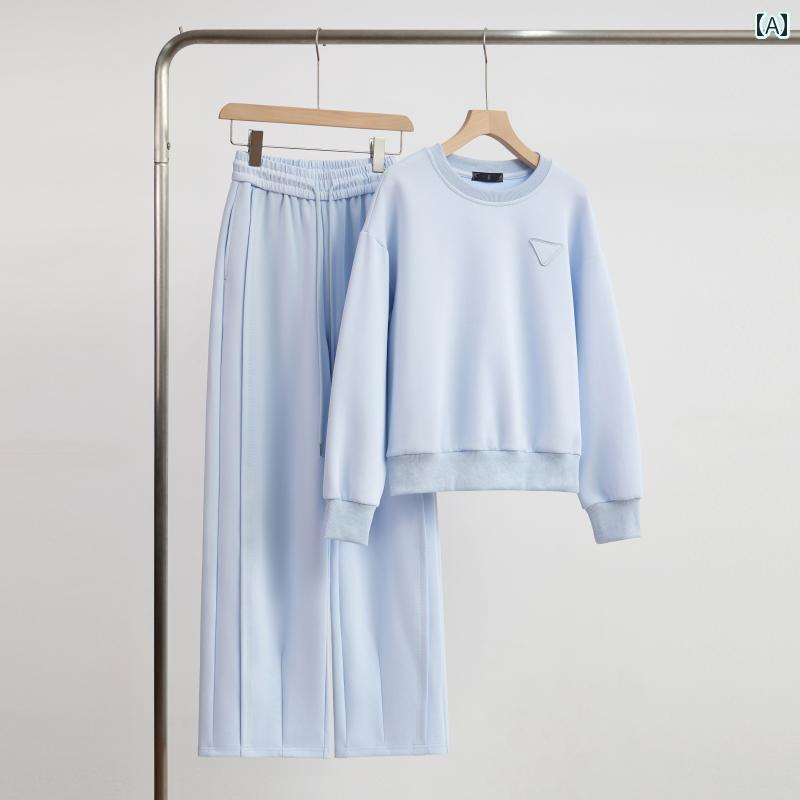 レディース　カジュアル　ウェア 女性用 ブルー スポーツ スーツ 2025 新型 温泉 ウェア 年齢を 減らす セーター カジュアル ツーピース パンツ 一式