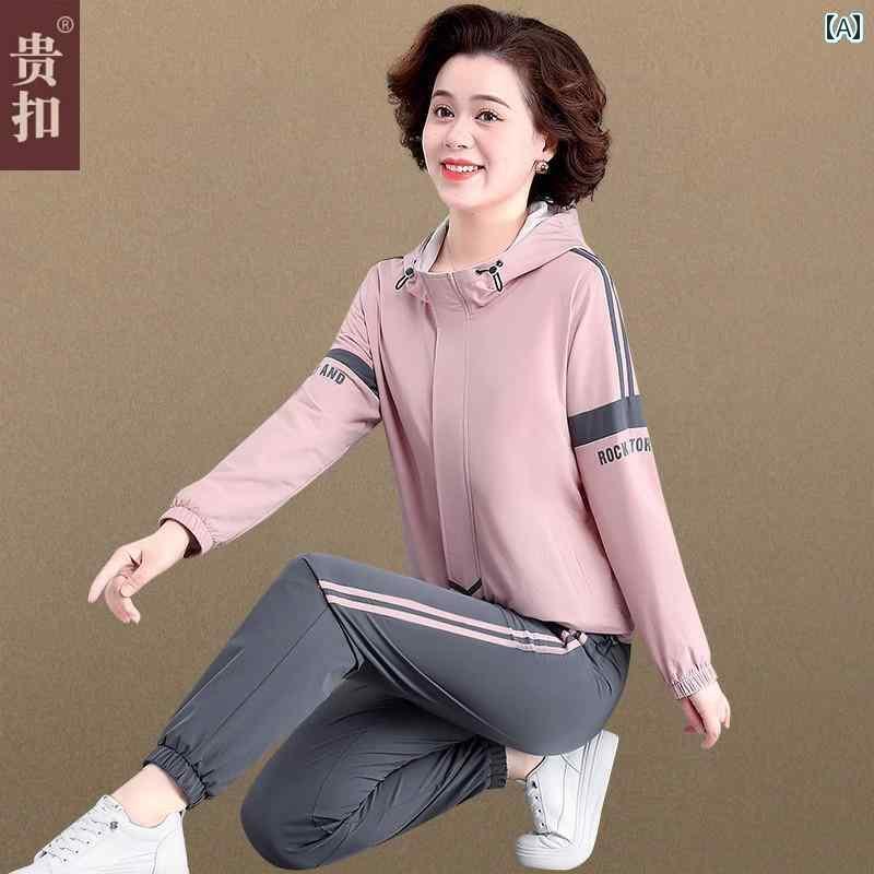 レディース　カジュアル　ウェア 中年のお母さんの 春の スポーツウェア スーツ スタイリッシュな レデ..
