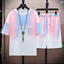 レディース カジュアル ウェア 夏の 冷感 グラデーション スーツ メンズ 半袖 Tシャツ ティーンエイジャー 学生 韓国 カジュアル ショート パンツ スポー...