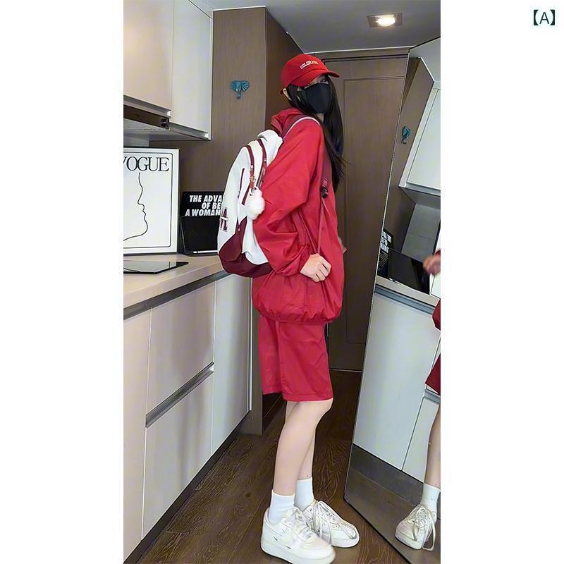 レディース カジュアル ウェア バーガンディ 冷感 日焼け防止 男の子用 ドーパミン 旅行 ウェア 夏 カップル ショーツ 速乾 スポーツウェア スーツ