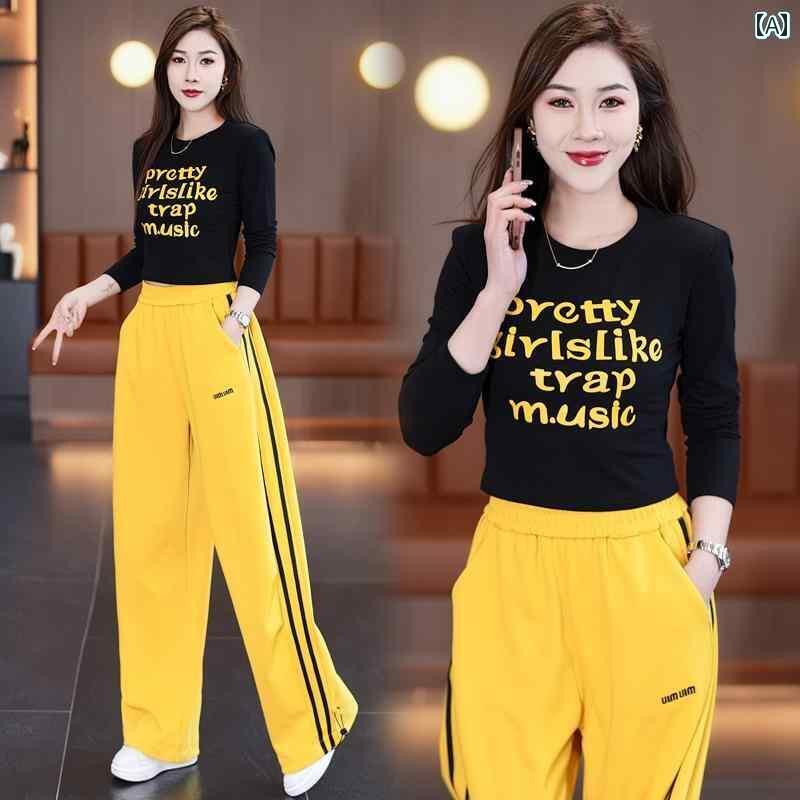 レディース　カジュアル　ウェア 黄色の ファッション スウェットパンツ スーツ レディース 綿 2025 春..