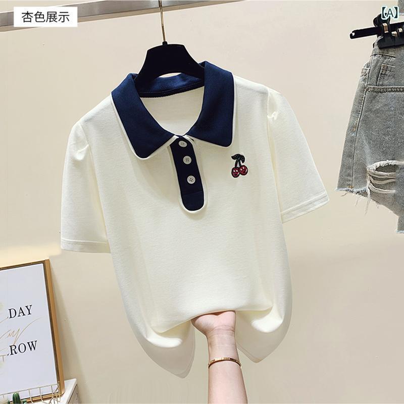 レディース　カジュアル　ウェア 夏の 女の子向け 洋装 スーツ 年長児向け ポロ カラー Tシャツ 中学生..