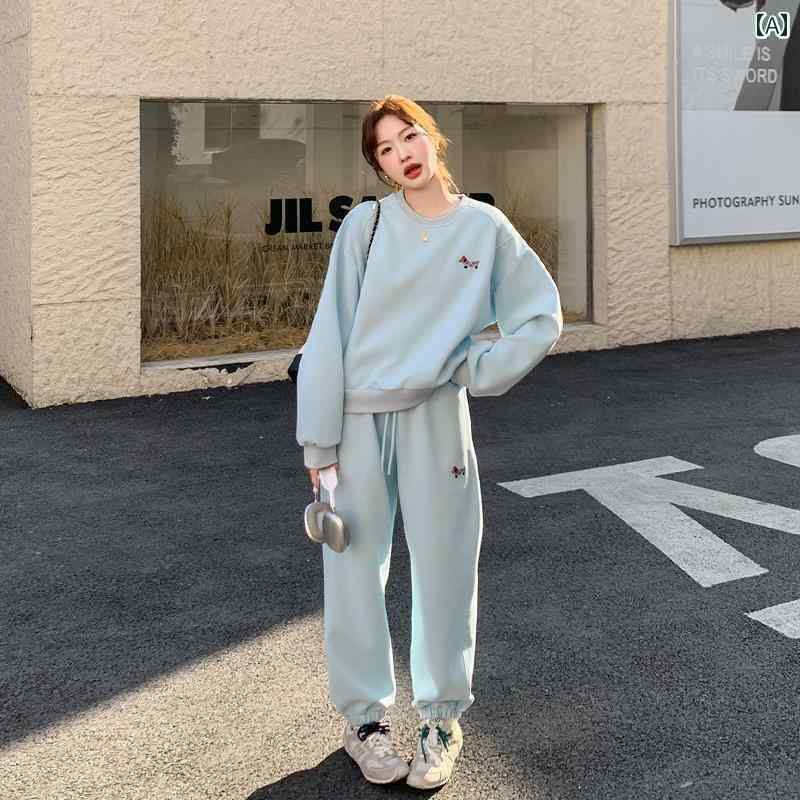 レディース　カジュアル　ウェア 女性用 ブルー カジュアル スポーツ セーター スーツ 2025 春 韓国 ホ..