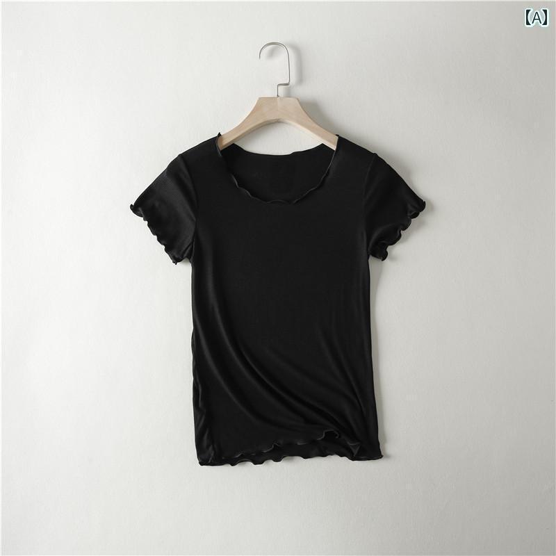 レディース　インナー　サスペンダー 女性用 ソリッドカラー Tシャツ 夏用 スリムフィット トップス 薄..