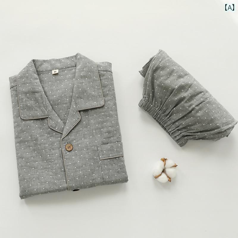 楽天SEIYUショップパジャマ　上下　薄手 和風 MUJI スタイル カップル 半袖 パジャマ レディース 春秋 二 重 綿 ガーゼ 長袖 ゆったり 大きいサイズ ホーム 服 メンズ
