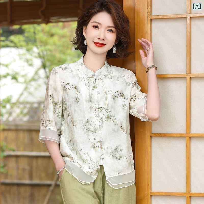 レディース　ツーピース　シルク 婦人服 桑 絹 大きいサイズ ゆったり シャツ 若見え 母親 服 夏用 シ..