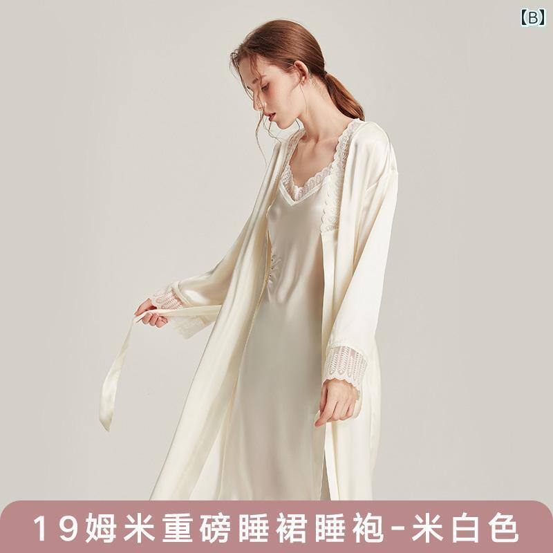 レディース　ツーピース　シルク 2025 春 シルク サスペンダー パジャマ レディース 高級 モーニング ローブ セクシー ナイトガウン ナイトドレス ツーピース セット マルベリー