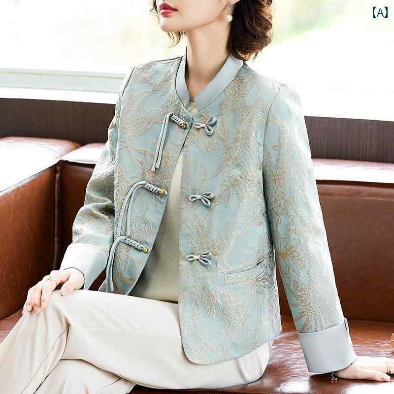 レディース　ツーピース　シルク チャイナ風 母の 春の シルク ジャケット 2025 レディース 春秋 ボタ..