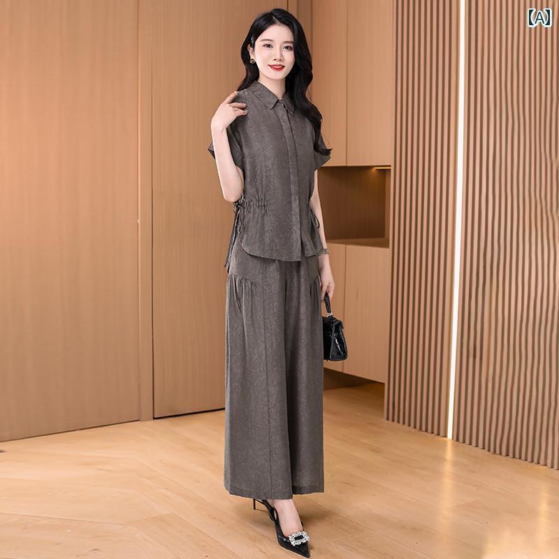 レディース　ツーピース　シルク 杭 州 コットンリネン スーツ レディース 2024 夏の リッチ レディ 高..