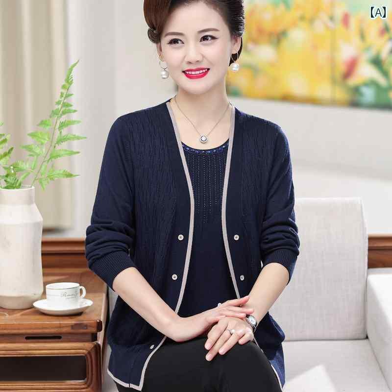 レディース　ツーピース　シルク レディース 春秋 薄手 ニット セーター フェイク ツーピース ウール ..