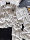 レディース ツーピース シルク シルクパジャマ レディース 春秋 夏 長袖 カップル 高級 ストライプ ホームウェア 桑 シルク ツーピース スーツ メンズ
