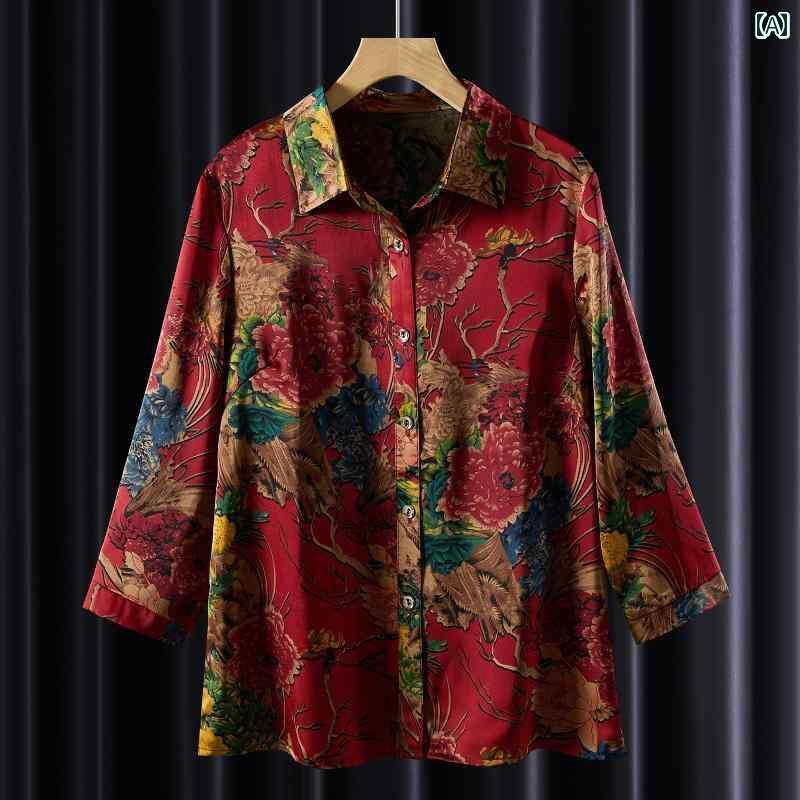 レディース　ツーピース　シルク おばあちゃんの 夏の シルクシャツ 2025 ツーピース スーツ 桑 絹 レ..