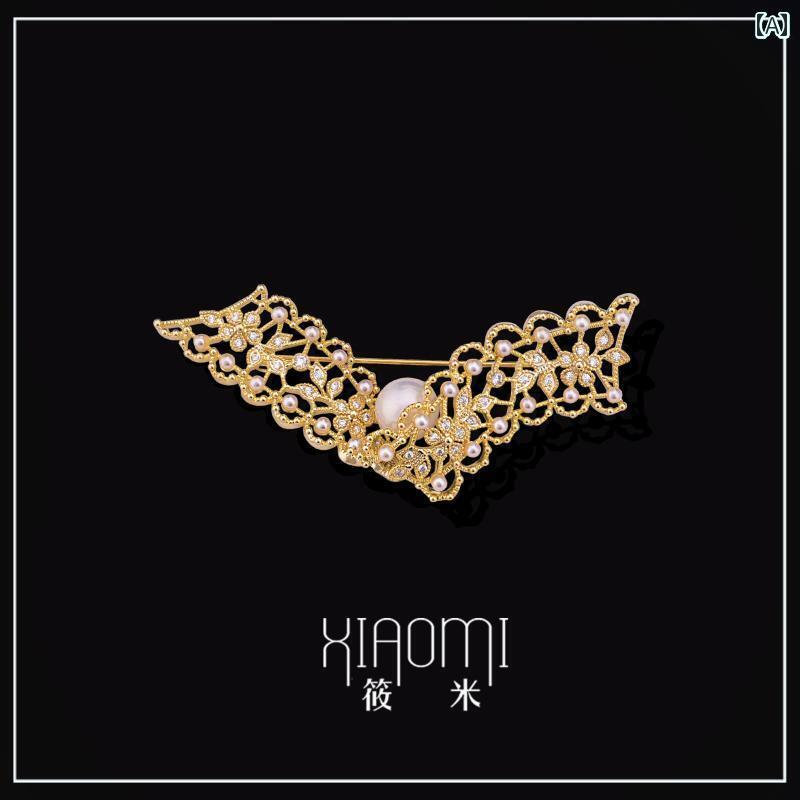 アクセサリー　パール　ジュエリー リボン レース ブローチ エレガント ピン 韓国 パール コサージュ ブレザー アクセサリー(4)