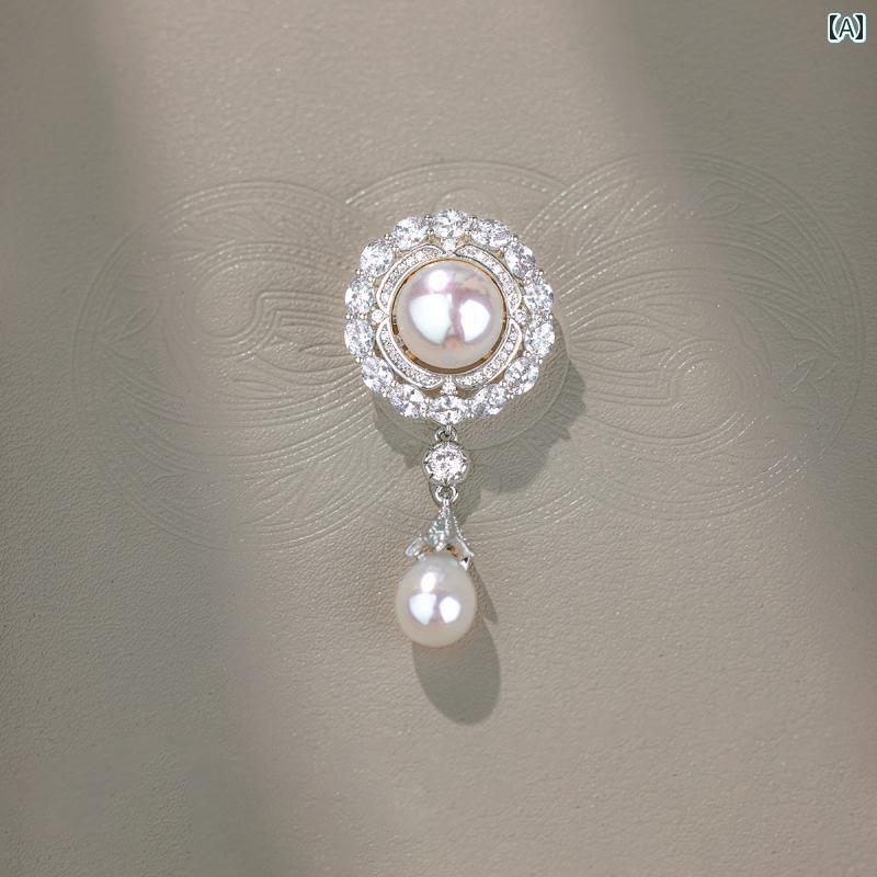 セシリア ン 宮殿 スタイル 淡水 パールラインストーン ブローチ ネックレス ペンダント ライト 高級 テクスチャ 女性(4)