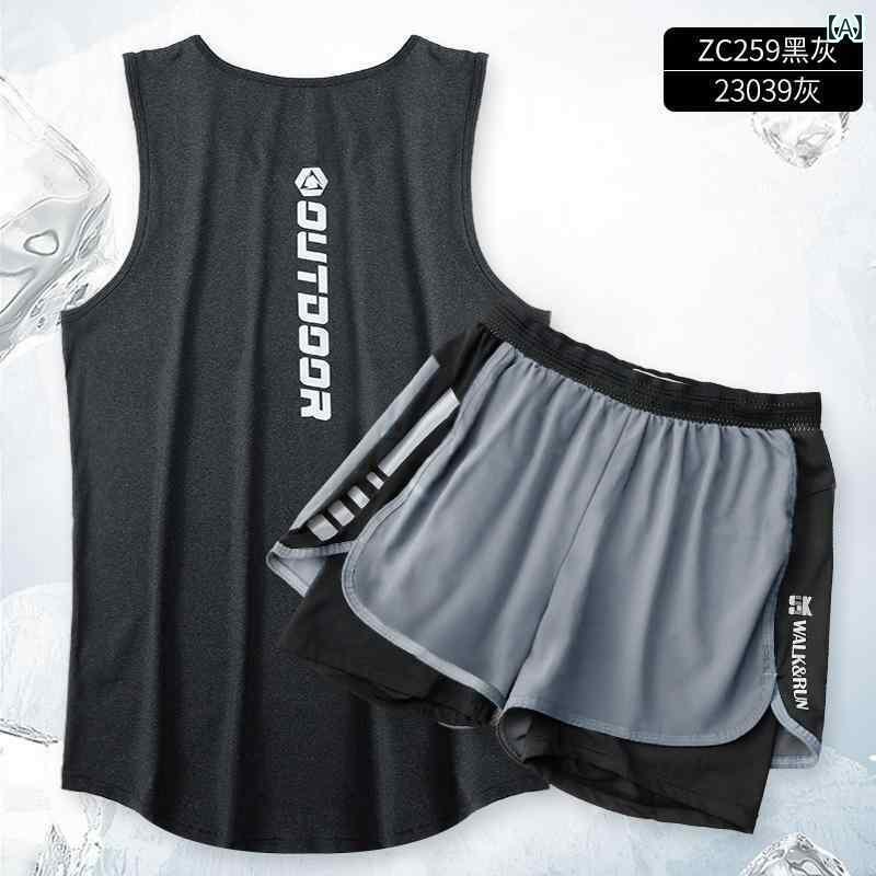 フィットネス　タイト　ウェア フィットネスウェア メンズ 陸上 競技 マラソン スポーツ スーツ 夏用 ..