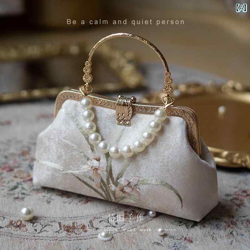 レディース　バッグ　ハンド 新 梅 蘭 竹 手 刺繍 中国 アンティーク 母 バッグ チャイナ レディース ..