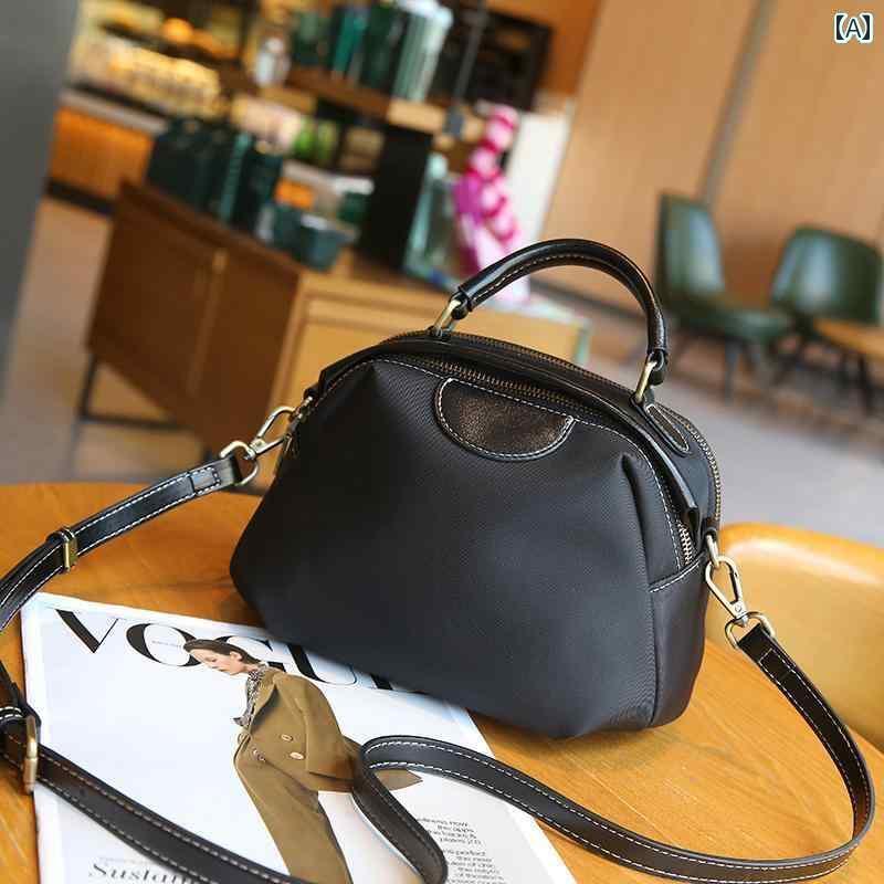 レディース　バッグ　ハンド 2024 秋冬 オックスフォード 布 レザー ダブル ジッパー大容量 クロス ボディ ハンドバッグ 軽くて シンプル 小さい ラウンド バッグ レディース(4)