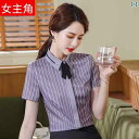 作業服 スタッフ ホール 夏の プロ 半袖 ストライプシャツ 女性 ホテル フロント デスク レジ 作業着 スーツ レストランウェイター シャツ
