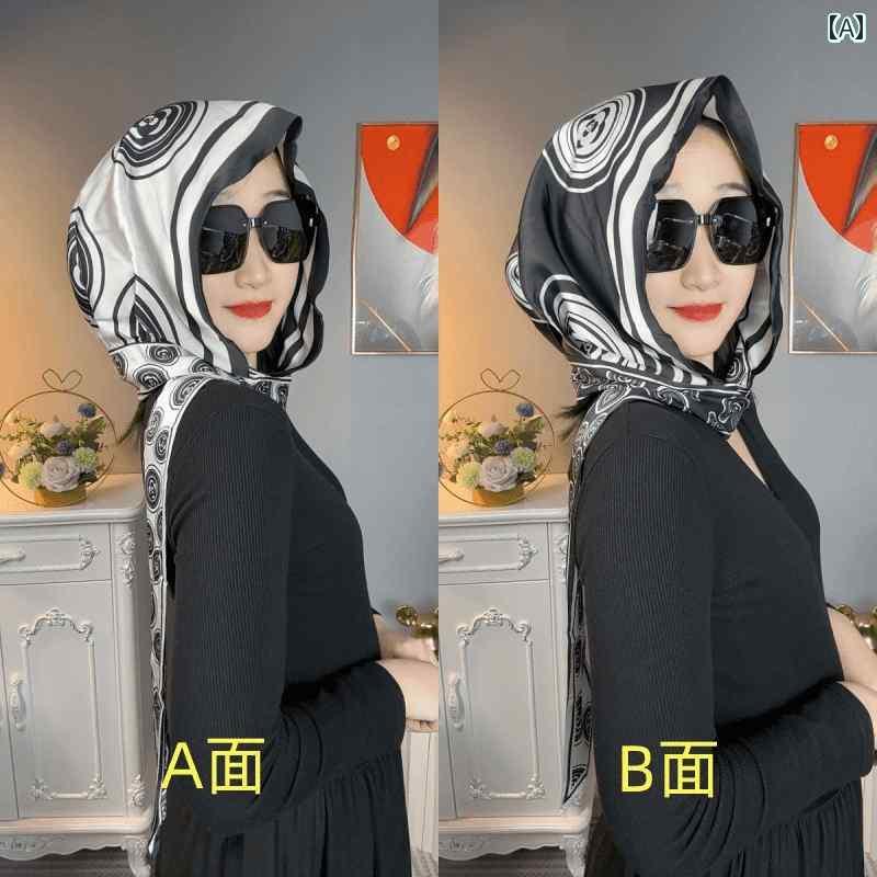 ターバン　帽子　スカーフ 2025 春夏 両面 2 色 シルクスカーフ 帽子 おしゃれ 多機能 リボン スカーフ..