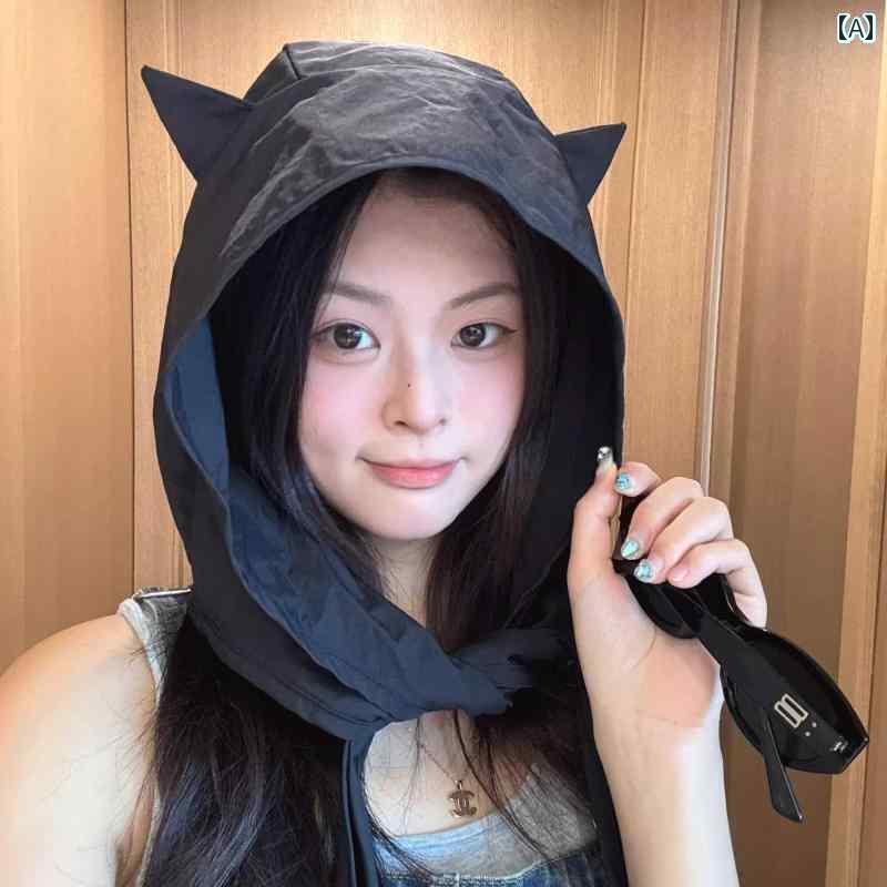 ターバン　帽子　スカーフ 小 悪魔 ストラップ 速乾 サンハット 女性用 薄型 耳 保護 ヘッド スカーフ 帽子 かわいい 猫 旅行