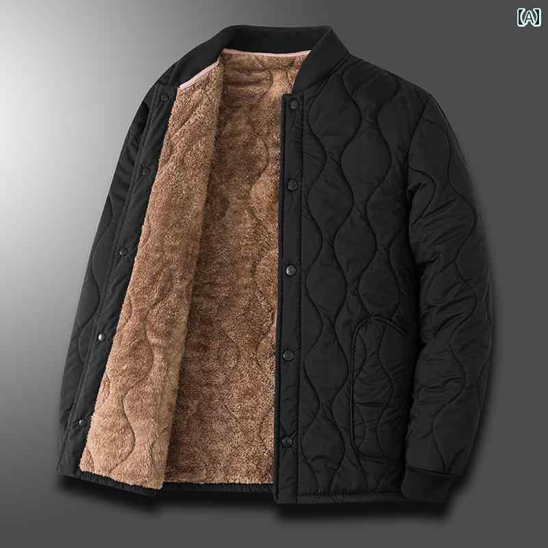 パーカー メンズ ジャケット Hengyuanxiang ラムスキン コットン ジャケット メンズ ふわふわ 厚手お父さん 冬 コート ライナー 綿中綿