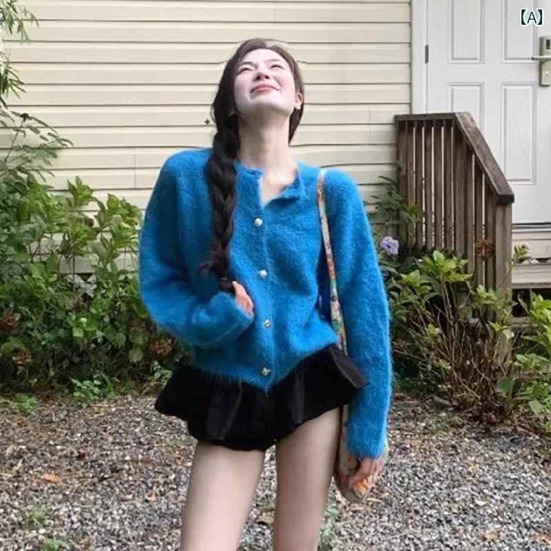 レディース トップス カジュアル 秋服装は ファッションの 軽い 成熟 した 服装の 青い ニットカーディガン セーター プリーツスカート ツーピース スーツ 完全な セットです