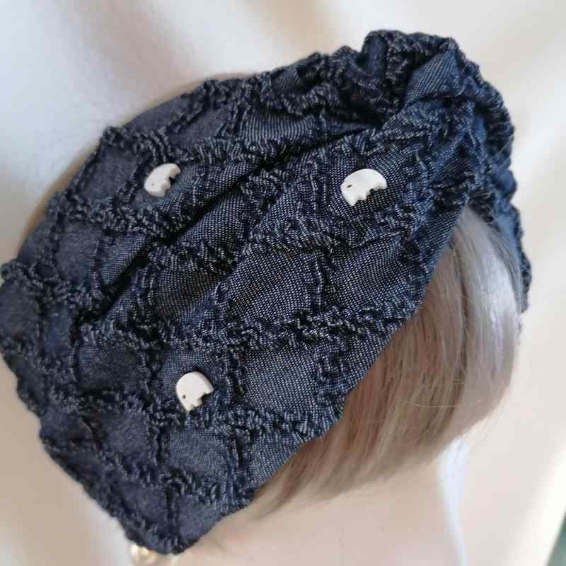 ターバン　帽子　スカーフ ミス ユーアン 単品 チェンマイ 象 デニム ワイド ヘア バンド ヘッド