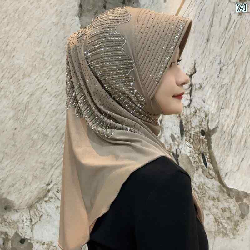 ターバン 帽子 スカーフ 縦波 スポンジ 帽子 つば ホット ラインストーン 重厚 高級 ヘッド カバー ホイ 族 スカーフ フラッシュ 便利な