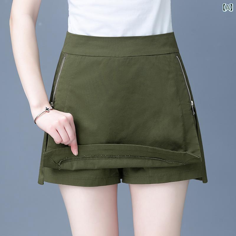 レディース　スカート　かわいい ハイウエスト アーミーグリーン ショート スカート レディース パンツ 夏 細身 スタイル 2025 スリム スプリット aライン ヒップ