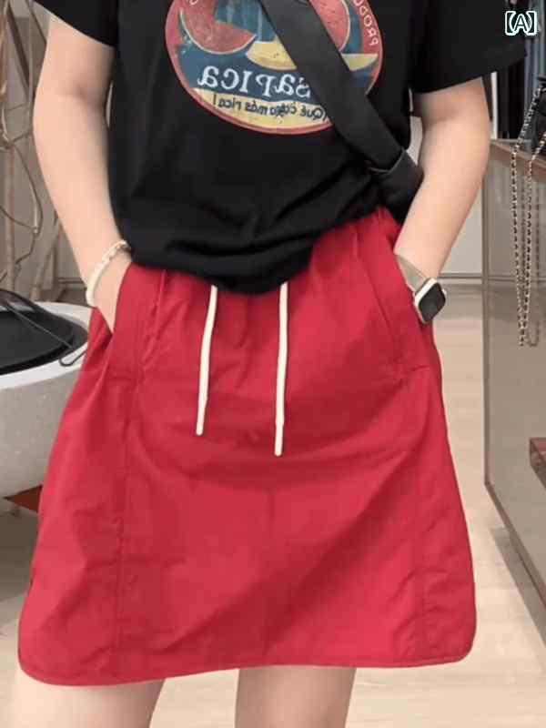 レディース　スカート　かわいい 大きいサイズ 2025 夏 伸縮性 ハイウエスト ドローストリング ゆったり レディース ファッション スリム 作業着 ハーフ ショート スカート パンツ