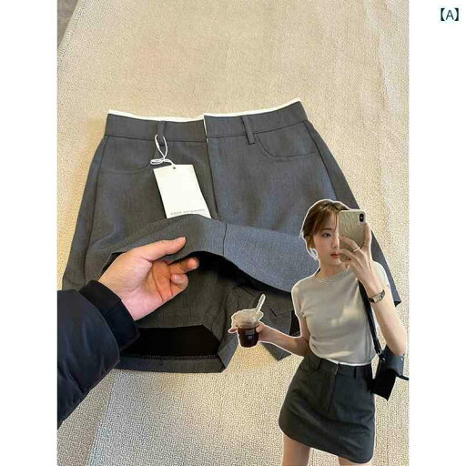 レディース スカート かわいい グレーの スーツ スカート パンツ 女性 2025 春 大きいサイズ 太め mm ハイウエスト スリム ヒップ カバー ショート レディース スカート かわいい グレーの スーツ スカート パンツ 女性 2025 春 大きいサイズ 太め mm ハイウエスト スリム ヒップ カバー ショート
