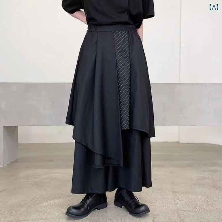 レディース　スカート　かわいい ダーク 不規則な ユニセックス 春秋 ファッション ハイウエスト ストライプ カラーマッチング ワイド レッグ スカート パンツ