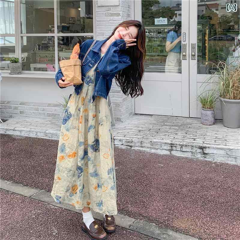 レディース　カジュアル　ファッション デニムジャケット 付き 油絵 ドレス カジュアルで な 2024 レデ..