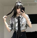 子供服 ダンス ヒップホップ ホット ガール シルバー 半袖 ウエスト シャツ ジャケット スカート パフォーマンス 服 DS レディース ヒップ ホップ モダ...
