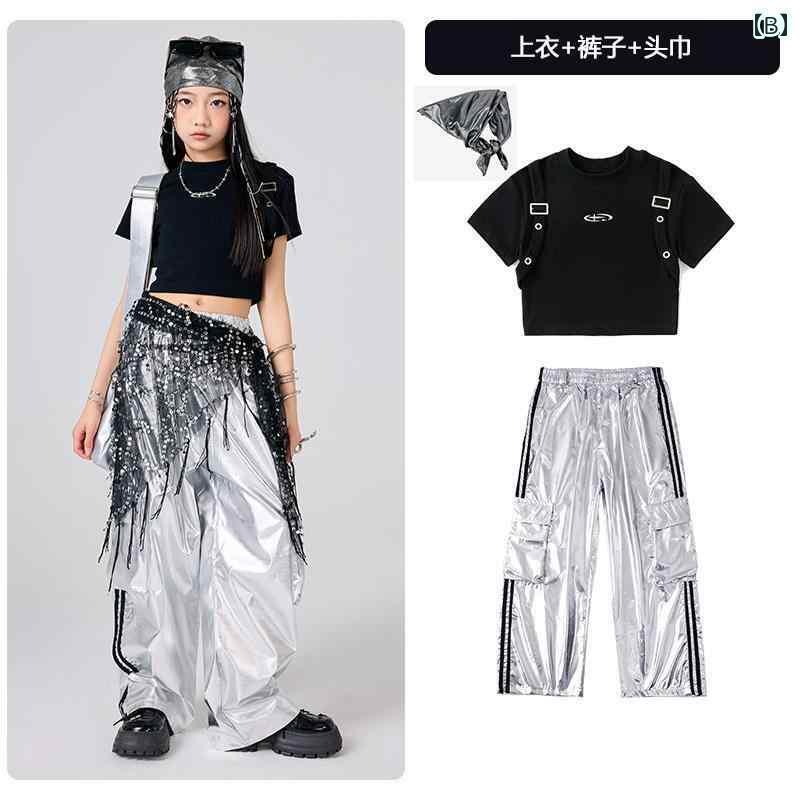 ストリート　子供　ダンス 子供の 日の 女の子 ジャズ ダンス 衣装 子供用の ヒップ ホップ ストリート ファッション 服 セット パフォーマンス キャットウォーク