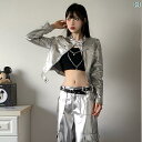 ストリート 子供 ダンス ホット ガール シルバー 長袖 ショート ジャケット オーバー オール パフォーマンス 服 DS レディース ヒップ ホップ モダン ...