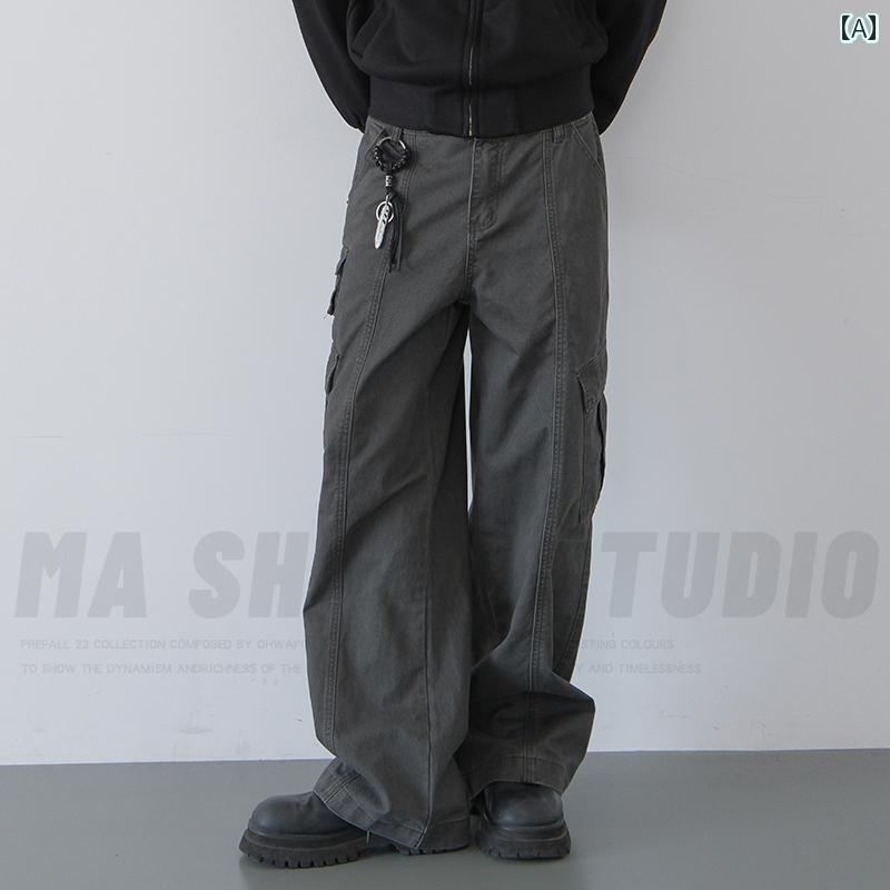 ストレート　ジーンズ　パンツ ウォッシュド カジュアル パンツ ヴィンテージ アメリカン ストリート オーバー オール メンズ 2025 春夏 ストレート グレー