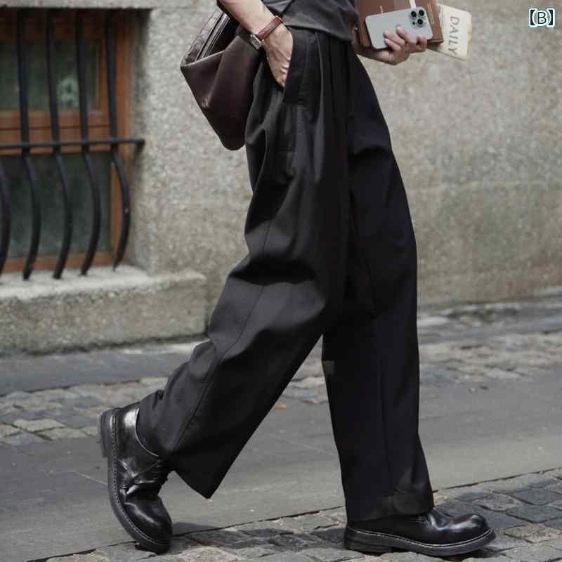 ストレート　ジーンズ　パンツ エリ コロンビア アベニュー レトロで シンプル 万能な ダブルプリーツ やや ワイドな ドレープの ゆったり カジュアル パンツ