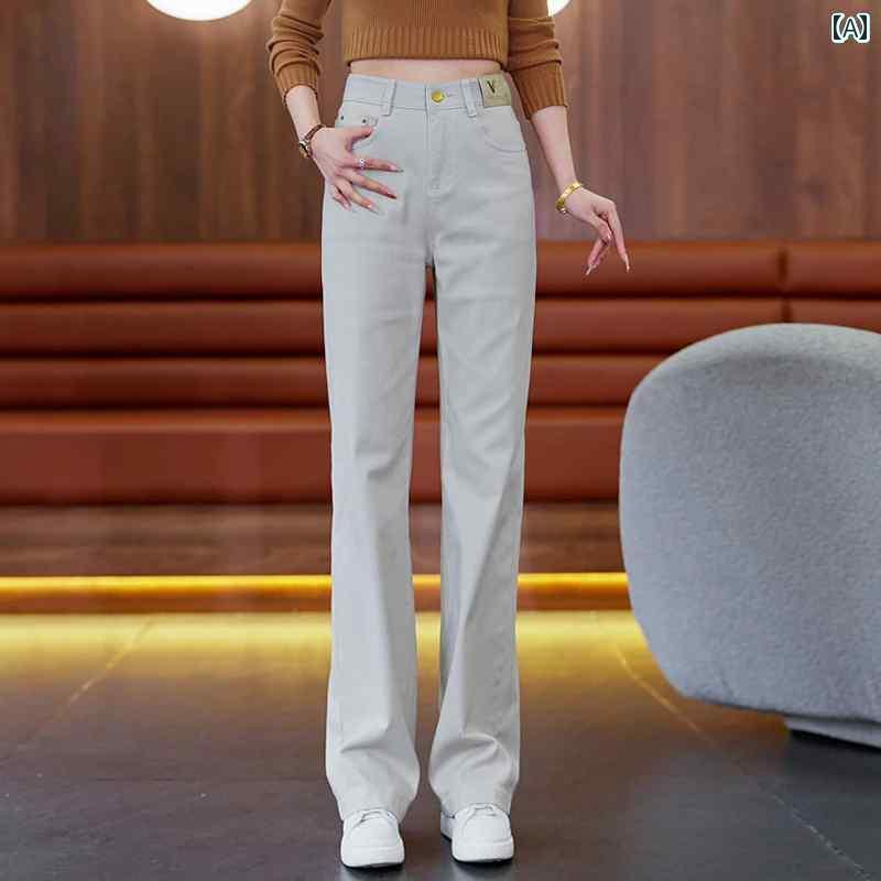 ストレート　ジーンズ　パンツ グレーの ナロー ワイド レッグ ジーンズ レディース 2025 春夏 ハイウエスト スリム カジュアル ストレート パンツ
