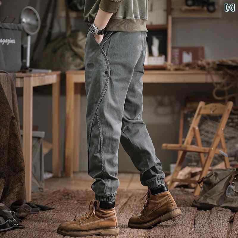 メンズ ズボン カジュアルパンツ 2024 秋冬な レッグ ネクタイ メンズ オーバー オール ヘビー ベルベット パンツ アメリカン レトロ カジュアル