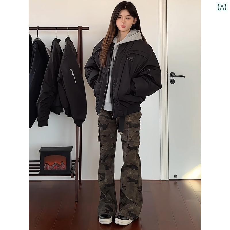 メンズ　ズボン　カジュアルパンツ 春秋用 メンズ 迷彩 オーバー オール アメリカン レトロ スリム パンツ クリーン フィット フレア ストレート