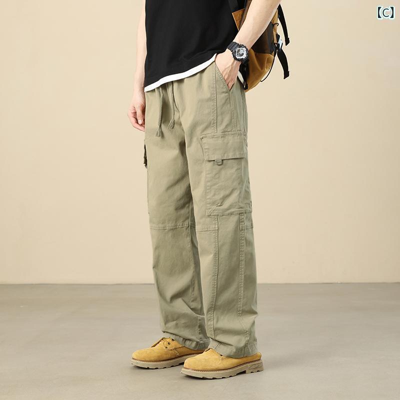 メンズ　ズボン　カジュアルパンツ 男性用 パンツ 春秋 綿 ストレート ゆったり 大きいサイズ オーバー オール の アメリカン ワイド レッグ カジュアル スリム