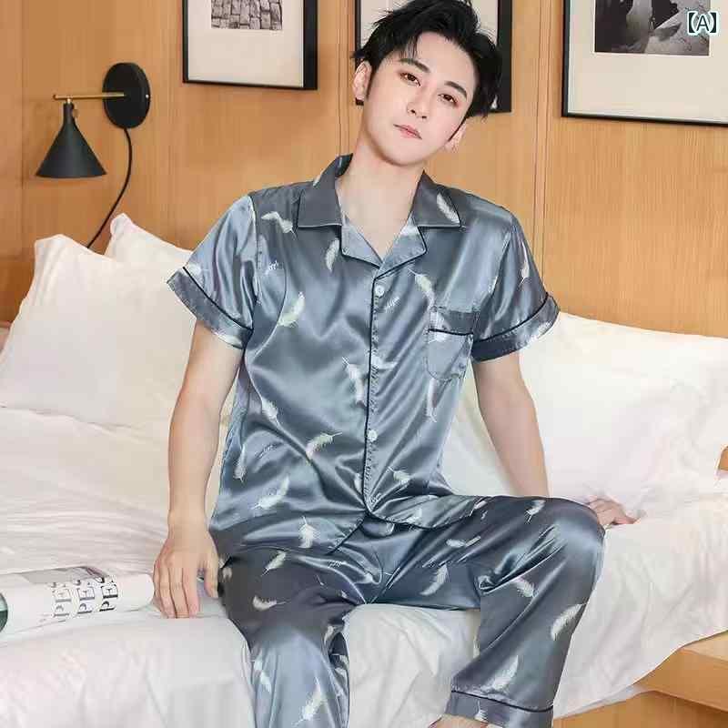 半袖　上下　レディース パジャマ メンズ 夏 シルク 半袖 ズボン 薄手 家 着 大きいサイズ クール 冷感 スーツ