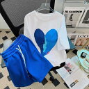レディース 半袖 ショート 大きいサイズ 300 ジン 太 mm ブルー カジュアル スポーツ スーツ 女性 夏 2025 半袖 Tシャツ ショート パンツ ツ...