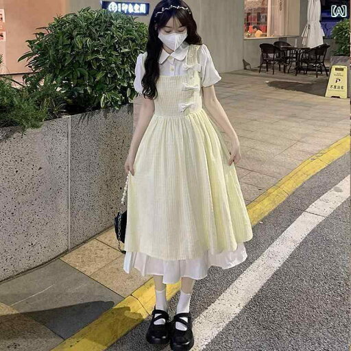 レディース シャツ カジュアル フェイクの ツーピース ドレス 女の子 夏の 2025 中学生の 中国 チャイナ ロング スカート レディース シャツ カジュアル フェイクの ツーピース ドレス 女の子 夏の 2025 中学生の 中国 チャイナ ロング スカート