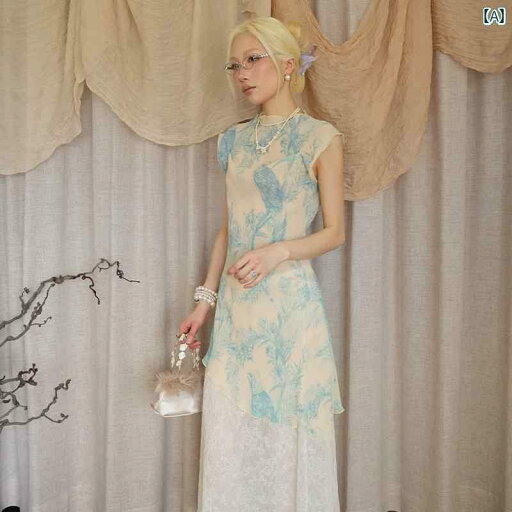 レディース シャツ カジュアル Baihuishe BYBYE 夏至 チャイナ風 クール ブルー プリント 伸縮性 不規則 ノースリーブワンピース 重ね 着 レディース シャツ カジュアル Baihuishe BYBYE 夏至 チャイナ風 クール ブルー プリント 伸縮性 不規則 ノースリーブワンピース 重ね 着