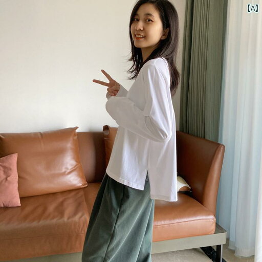 ストレート 生地 パンツ かっこいい トップス ストレート ショルダー Tシャツ コットン ホワイト レディース レイヤリング シャツ 裾 スリットで スタイリッシュな 長袖 ストレート 生地 パンツ かっこいい トップス ストレート ショルダー Tシャツ コットン ホワイト レディース レイヤリング シャツ 裾 スリットで スタイリッシュな 長袖