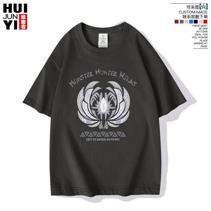 メンズ アジアン ファッション モンスター ハンター 荒野 白熱 竜 周辺 半袖 Tシャツ 黄 雷 龍 二次 男女 服