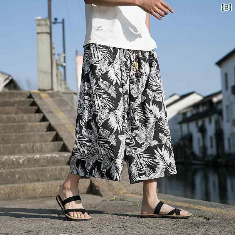 メンズ　アジアン　ファッション ハワイアン フラワー ショーツ メンズ 夏 サンヤ 速乾 冷感 ビーチ パンツ カップル ビッグ ワイド レッグ クロップドパンツ