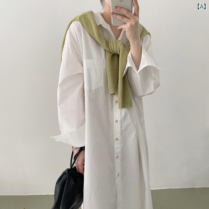 シャツ ワンピース レディース 2024 春 韓国 イン〜 シングルブレスト ゆったり カジュアル 大きい サイズ ファット MM オール マッチ ロング シャツ 風 ワンピース